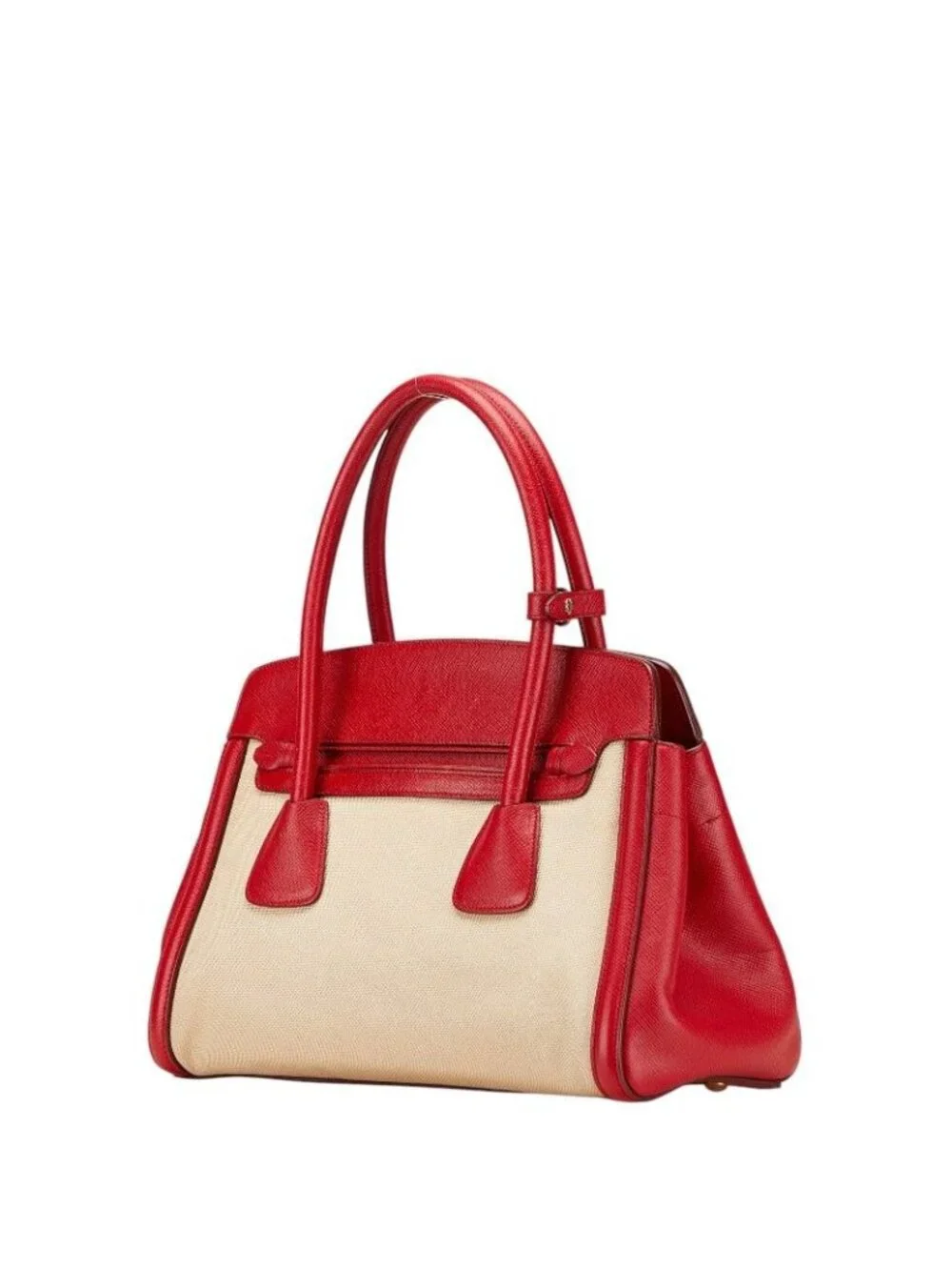 Prada Saffiano Canapa 2-Way Shoulder Bag Beige Red Canvas Leather